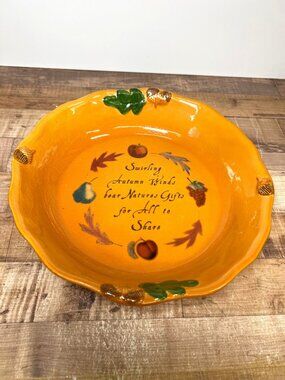 Autumn-Themed Ceramic Decorative Bowl With Hand-Painted Fruits & Leaves